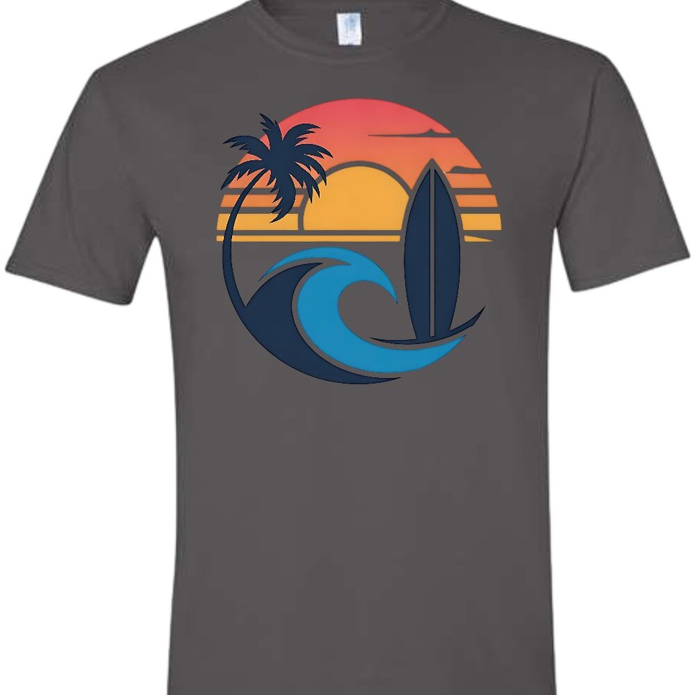 Retro Surfing Beach Scene Short Sleeve T-Shirt
